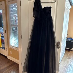Woidoce Elegant Black One-Shoulder Wedding or Prom Dress